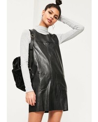 Missguided Black Pinafore Faux Leather Shift Dress