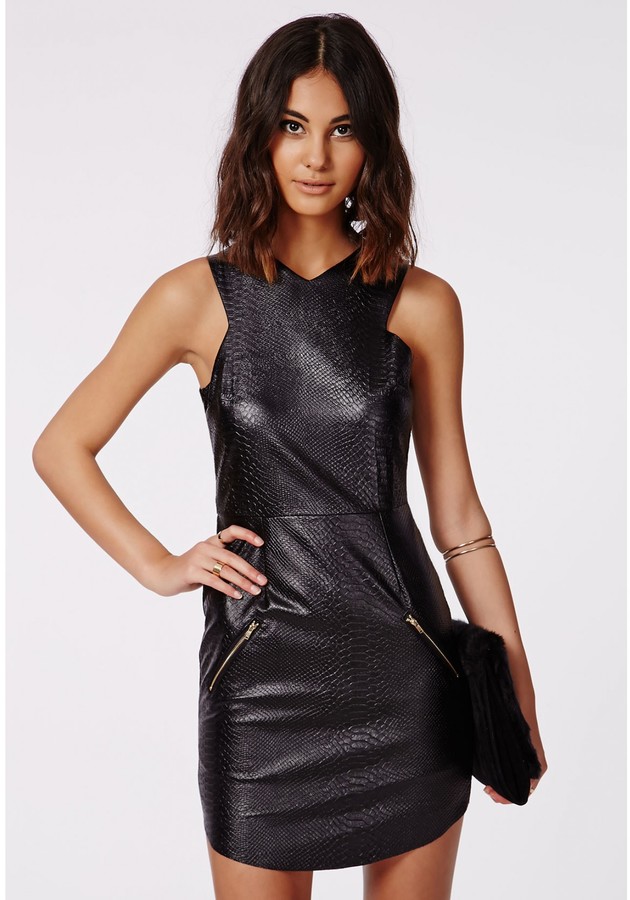 Missguided Christiana Croc Faux Leather Shift Dress Black, $56 ...