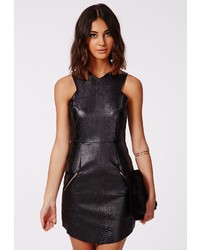 Missguided Christiana Croc Faux Leather Shift Dress Black