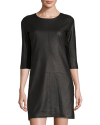 My Tribe 34 Sleeve Leather Front Shift Dress Black