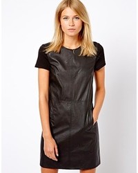 Oasis Leather Look And Ponte Shift Dress Black