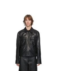 Lemaire Black Leather Large Collar Jacket