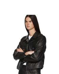 Helmut Lang Black Leather Masc Trucker Jacket