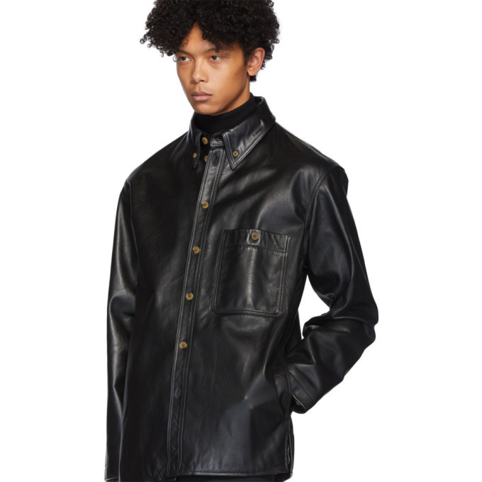 Lemaire Black Leather Shirt Jacket, $1,464 | SSENSE | Lookastic