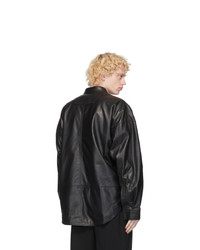 Juun.J Black Leather Shirt Jacket