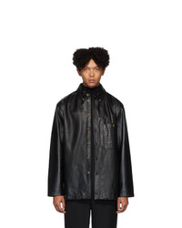 Lemaire Black Leather Shirt Jacket, $1,464 | SSENSE | Lookastic