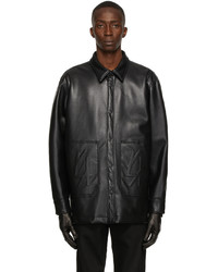 44 label group Black Recycled Leather Hatay Overshirt Jacket