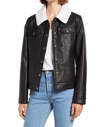 Levi's Faux Leather Trucker Jacket With Faux Shearling Collar