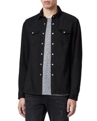 AllSaints Stanway Slim Fit Leather Shirt Jacket