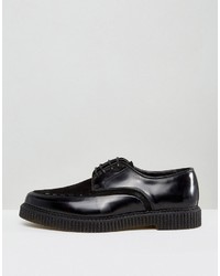 Asos Lace Up Shoes In Black Leather With Creeper Sole