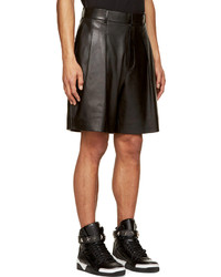 Givenchy Black Lamb Leather Pleated Shorts