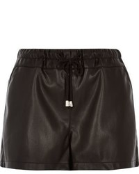 River Island Black Leather Look Runner Shorts
