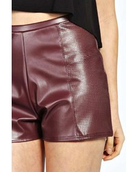 Boohoo Tara Faux Leather Perforated Trim Shorts