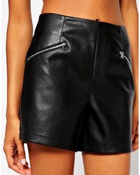 Asos Collection Leather Look Short With Zips