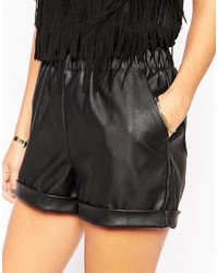 Asos Collection Leather Look Shorts With Elastic Waistband