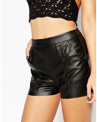 Asos Collection Leather Look Shorts With Stitch Detail
