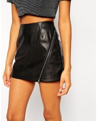 Asos Collection Leather Look Skort With Zip Detail