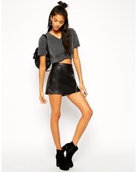 Asos Collection Leather Look Skort With Zip Detail