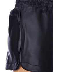Elastic Waist Faux Leather Black Shorts