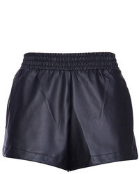 Elastic Waist Faux Leather Black Shorts