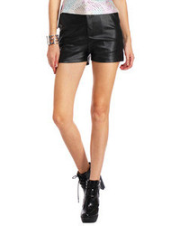 Romwe High Waist Black Leather Shorts