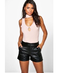 Boohoo Lily High Waisted Leather Look Shorts