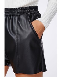 Missguided Anabelle Faux Leather Runner Shorts Black