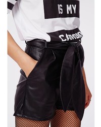 Missguided Berlina Faux Leather High Waist Belted Shorts Black