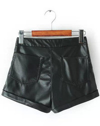 Zipper Pockets Pu Shorts
