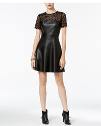 Bar III Contrast Faux Leather Fit Flare Dress Only At Macys