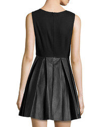 Susana Monaco Crepe Faux Leather Skirt Dress Black