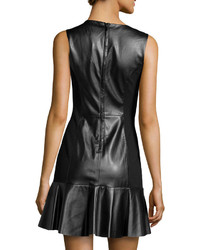 Vakko Faux Leather Jersey Dress Black