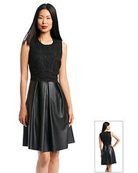 Calvin Klein Faux Leather Lace Fit And Flare Dress