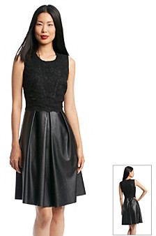 Calvin Klein Faux Leather Lace Fit And Flare Dress, $148 | Bon-Ton |  Lookastic