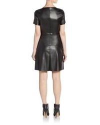 Saks Fifth Avenue RED Faux Leather Paneled A Line Dress