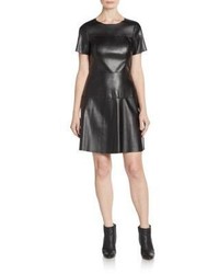 Saks Fifth Avenue RED Faux Leather Paneled A Line Dress