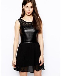 Glamorous Skater Dress With Leather Look Top Black