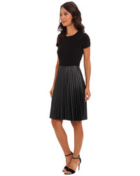 Calvin Klein Jersey Twofer W Pu Accordion Skirt Dress