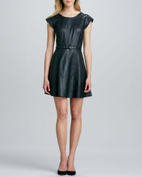 Joie Kristalyn Cap Sleeve Leather Fit Flare Dress