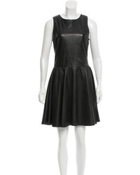 Women's Black Leather Skater Dress, Black Leather Crossbody Bag | Lookastic
