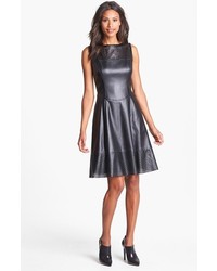Maggy London Perforated Faux Leather Fit Flare Dress