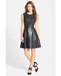 Halogen Perforated Leather Fit Flare Dress