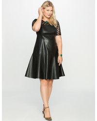 ELOQUII Plus Size Studio Lace And Leather Dress