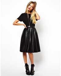 Asos Skater Dress With Leather Look Pleated Skirt
