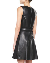 Vakko Sleeveless Fit And Flare Leather Dress