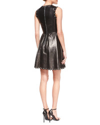 RED Valentino Sleeveless Fit And Flare Leather Dress