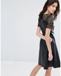 Vero Moda Petite Leather Look Lace Skater Dress