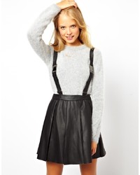 Asos Pinafore Skater Skirt In Pu With Detachable Straps
