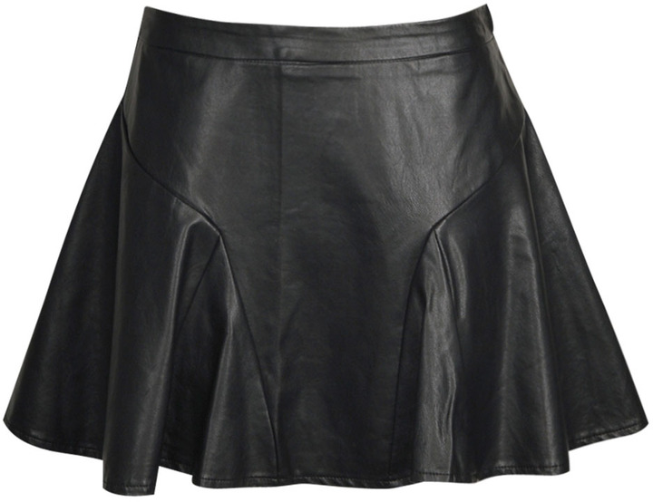 Boohoo Sasha Leather Look Skater Skirt, $36 | BooHoo | Lookastic.com