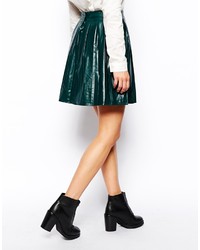 Asos Petite Pleated Skater Skirt In Leather Look